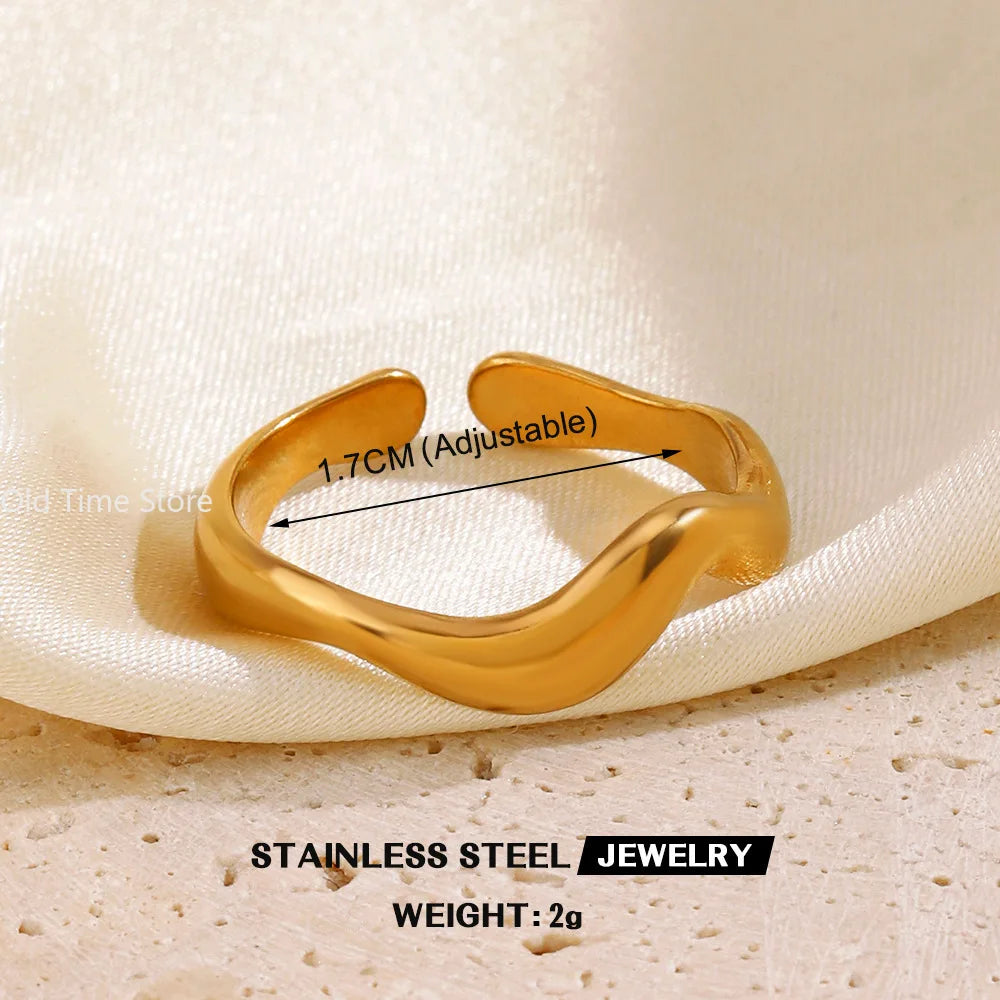 Simple Geometric Heart Ring Gold Plated 304 Stainless Steel Open Rings For Women