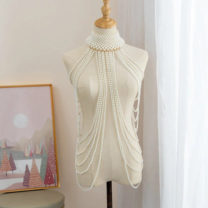 Luxury Pearl shoulder chain Sexy Body Chain Multi-layer necklace Vintage Pearl Chest Chain Necklace jewelry