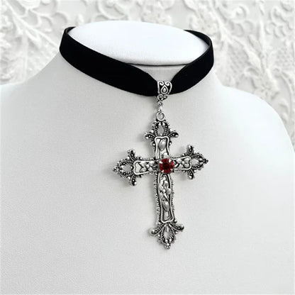 Limited Black Velvet Cross Bead Necklace for Women, Gothic Choker, Grunge, Gorgeous Jewelry, Punk Gift, Statement Goth, New
