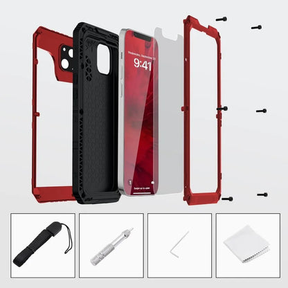 For iPhone 15 14 13 12 11 Pro Max XS XR 8 7 Plus SE3 IP68 Waterproof Rugged Metal Armor Case Shockproof Cover Screen Protector