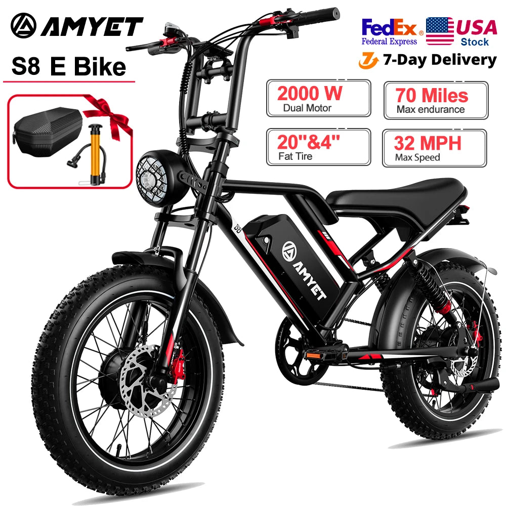 AMYET S8 2000W Dual Motor Electric Bike | 75+ Mile Range, Fat Tire Ebike | Origin Zero