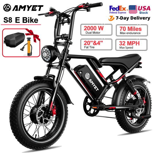 AMYET S8 2000W Dual Motor Electric Bike | 75+ Mile Range, Fat Tire Ebike | Origin Zero