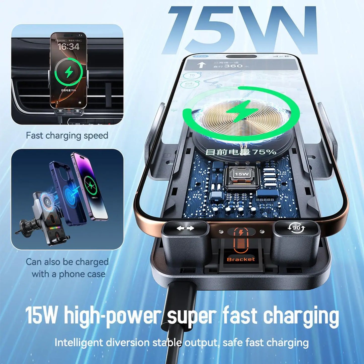 Wireless Phone Charger for Car 15W Fast Charging Air Vent Phone Holders