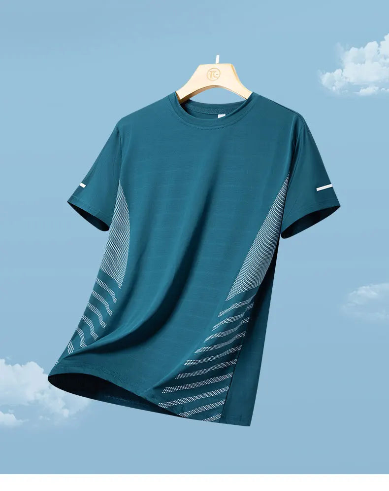 Men’s Ice Silk Running T-Shirt – Quick-Dry, Breathable Mesh, Moisture-Wicking Sports Tee with Reflective Print – Plus Size M–5XL