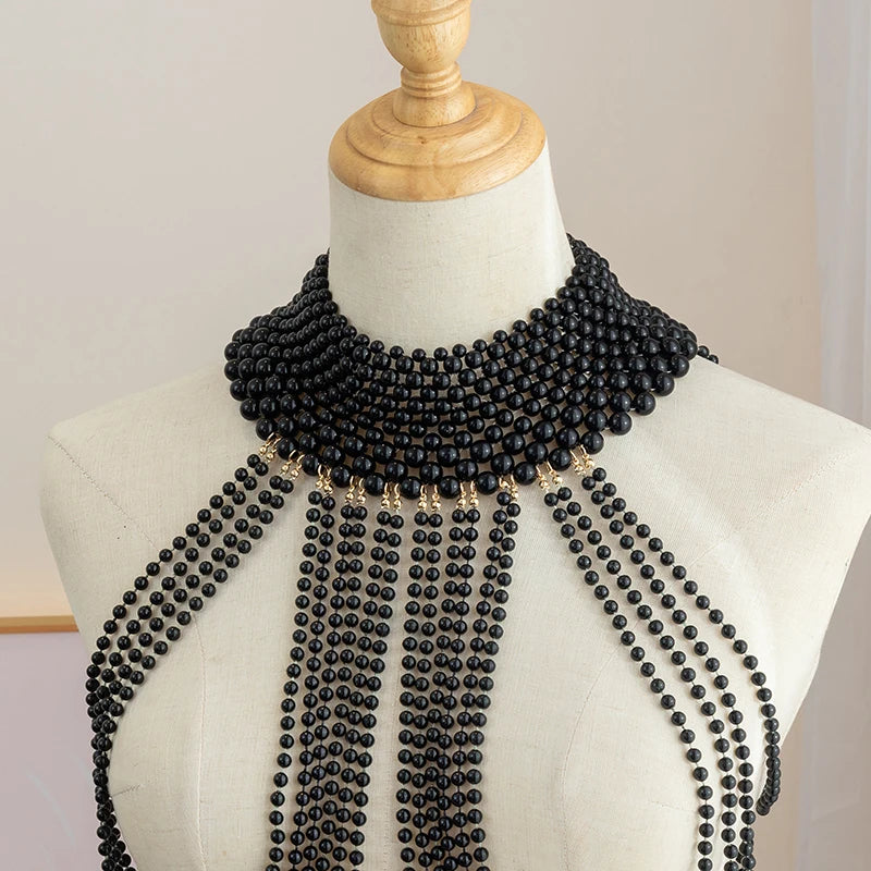 Luxury Pearl shoulder chain Sexy Body Chain Multi-layer necklace Vintage Pearl Chest Chain Necklace jewelry