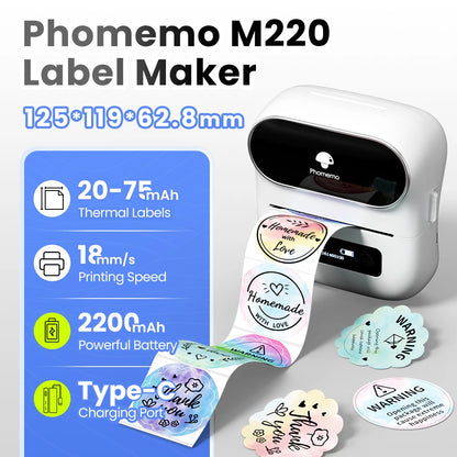 Phomemo Label Printer M220 Label Maker Mini Barcode Label Printer Wireless Portable Sticker Label Maker Machine for Address