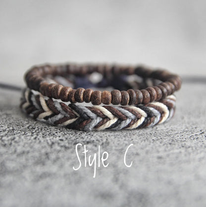 Boho Braided Bracelets, Handmade Bracelets, Boho Beaded Bracelet Gift for Him or Her, Mother's Day Gift, Father's Day Gift, 2pcs