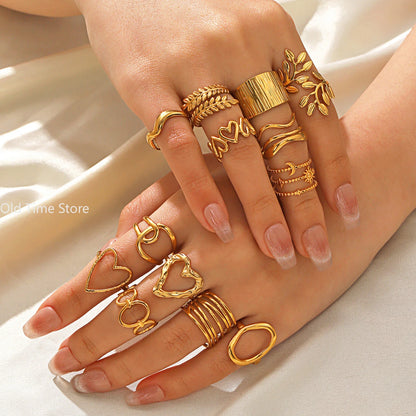 Simple Geometric Heart Ring Gold Plated 304 Stainless Steel Open Rings For Women