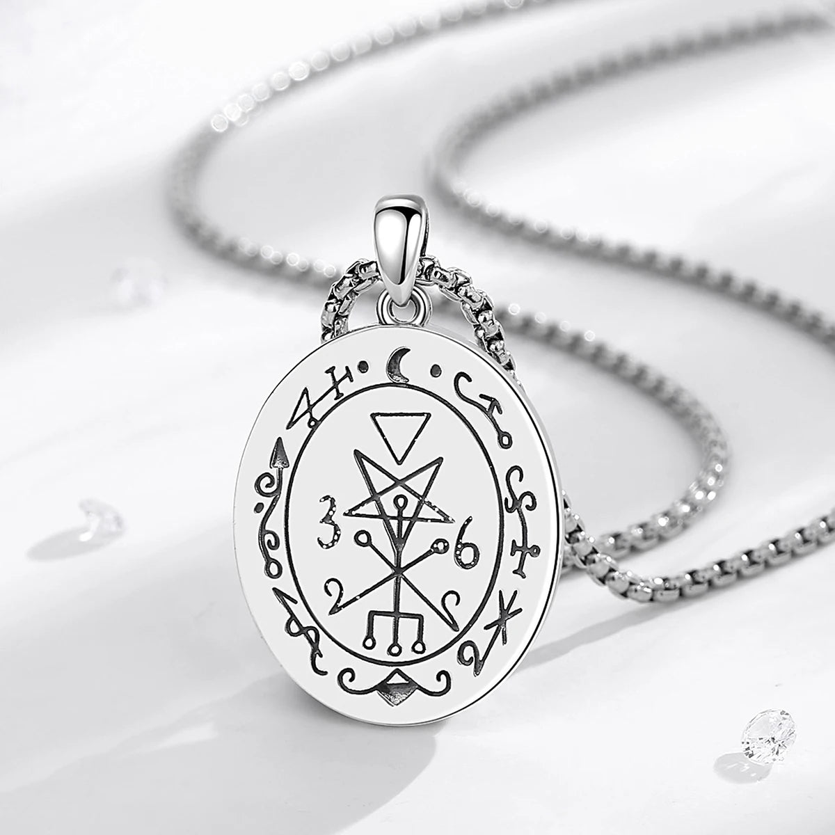 Eudora 925 Sterling Silver Lilith Goddess Sigil Necklace for Women Man Vintage Moon Phase Amulet Pendant Personality Jewelry Gif