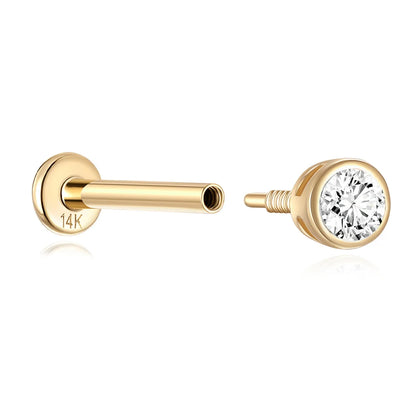Aide Plata 100% Real 14K Solid Gold 5/6.5/8mm Length Stud Earring Simple Design Piercing Ear Bone Ear Studs DIY Vintage Jewelry