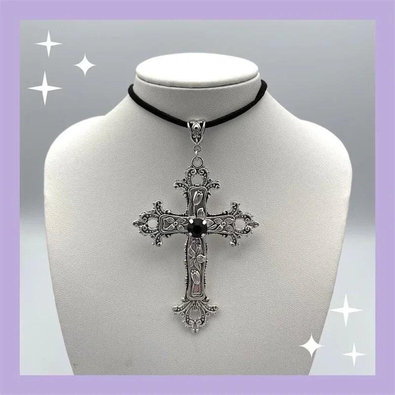 Limited Black Velvet Cross Bead Necklace for Women, Gothic Choker, Grunge, Gorgeous Jewelry, Punk Gift, Statement Goth, New
