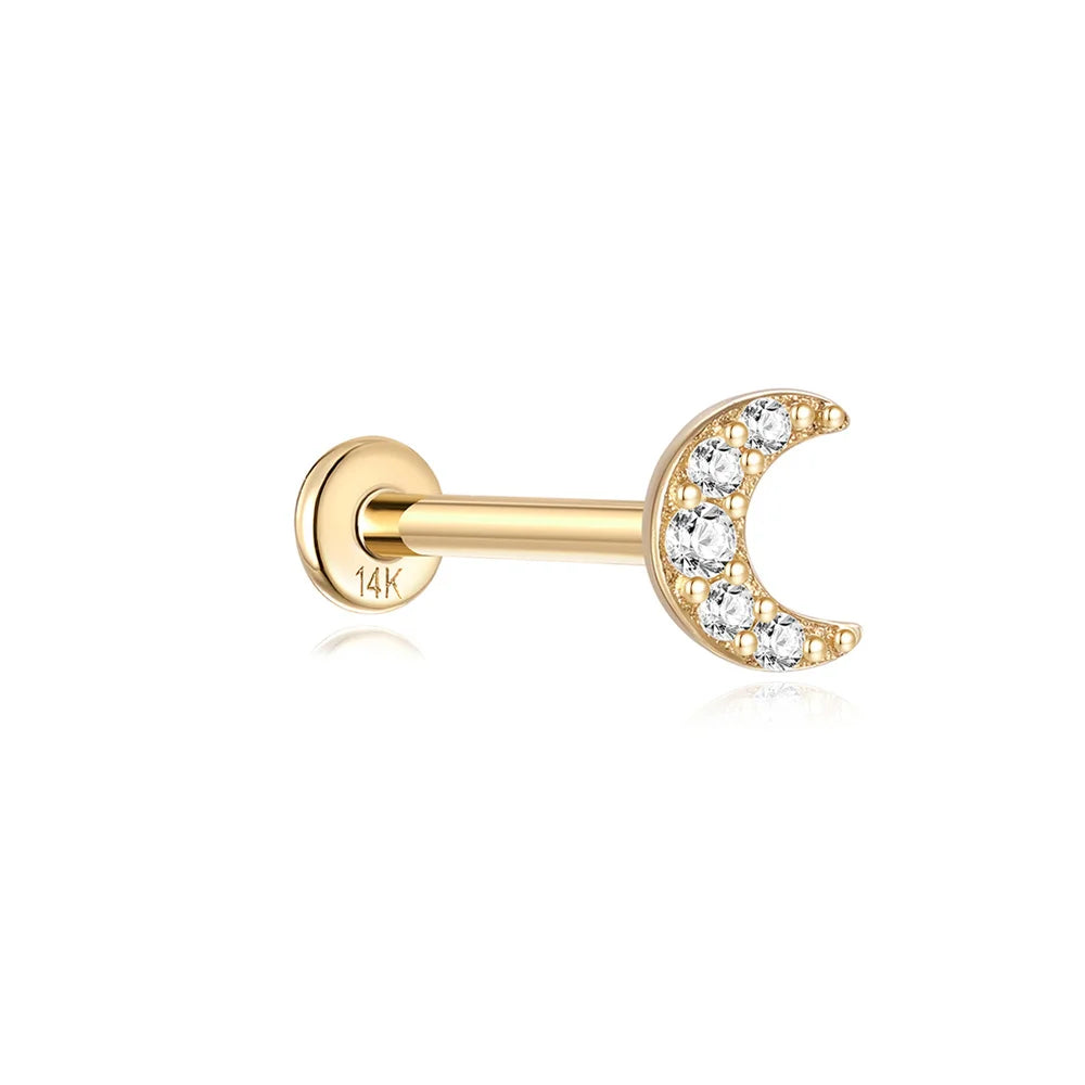 Aide Plata 100% Real 14K Solid Gold 5/6.5/8mm Length Stud Earring Simple Design Piercing Ear Bone Ear Studs DIY Vintage Jewelry