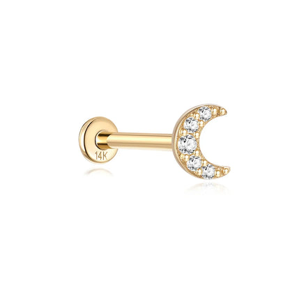 Aide Plata 100% Real 14K Solid Gold 5/6.5/8mm Length Stud Earring Simple Design Piercing Ear Bone Ear Studs DIY Vintage Jewelry