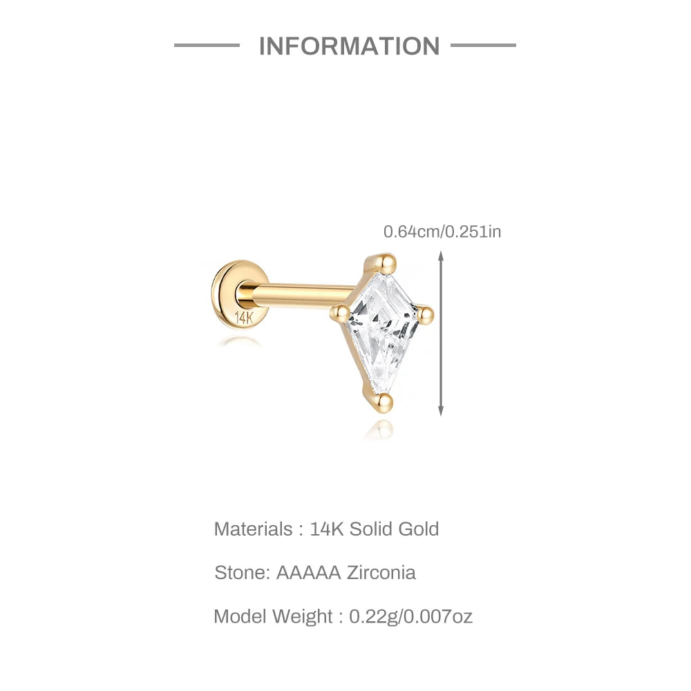 Aide Plata 100% Real 14K Solid Gold 5/6.5/8mm Length Stud Earring Simple Design Piercing Ear Bone Ear Studs DIY Vintage Jewelry