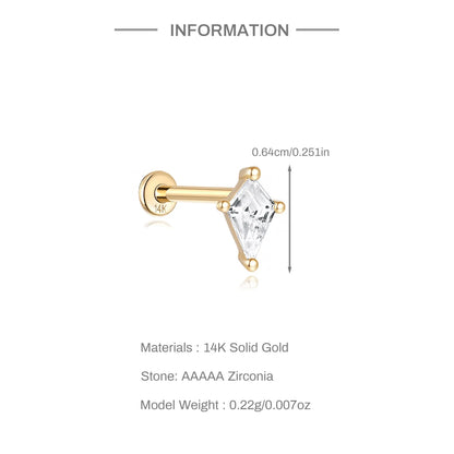 Aide Plata 100% Real 14K Solid Gold 5/6.5/8mm Length Stud Earring Simple Design Piercing Ear Bone Ear Studs DIY Vintage Jewelry