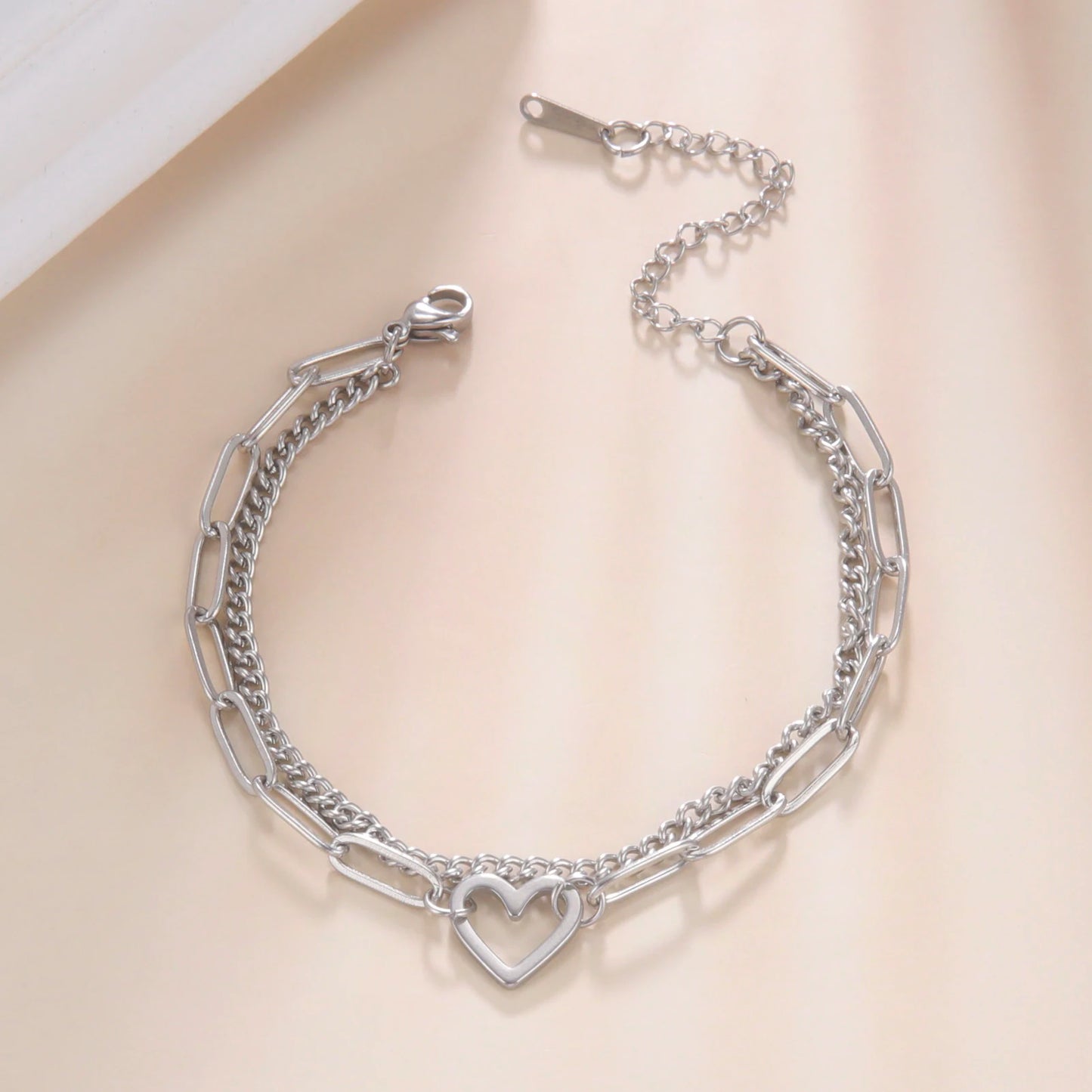 Skyrim Heart Charm Bracelet Women Stainless Steel Double Layer Paperclip Chain Bracelets Jewelry Valentine's Day Gift for Lover