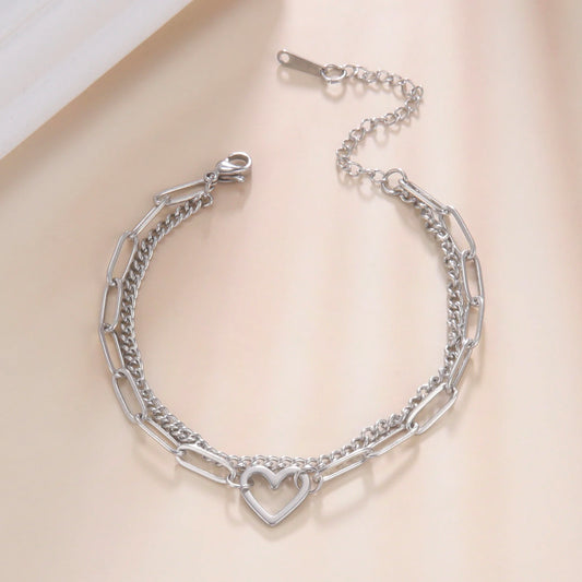 Skyrim Heart Charm Bracelet Women Stainless Steel Double Layer Paperclip Chain Bracelets Jewelry Valentine's Day Gift for Lover