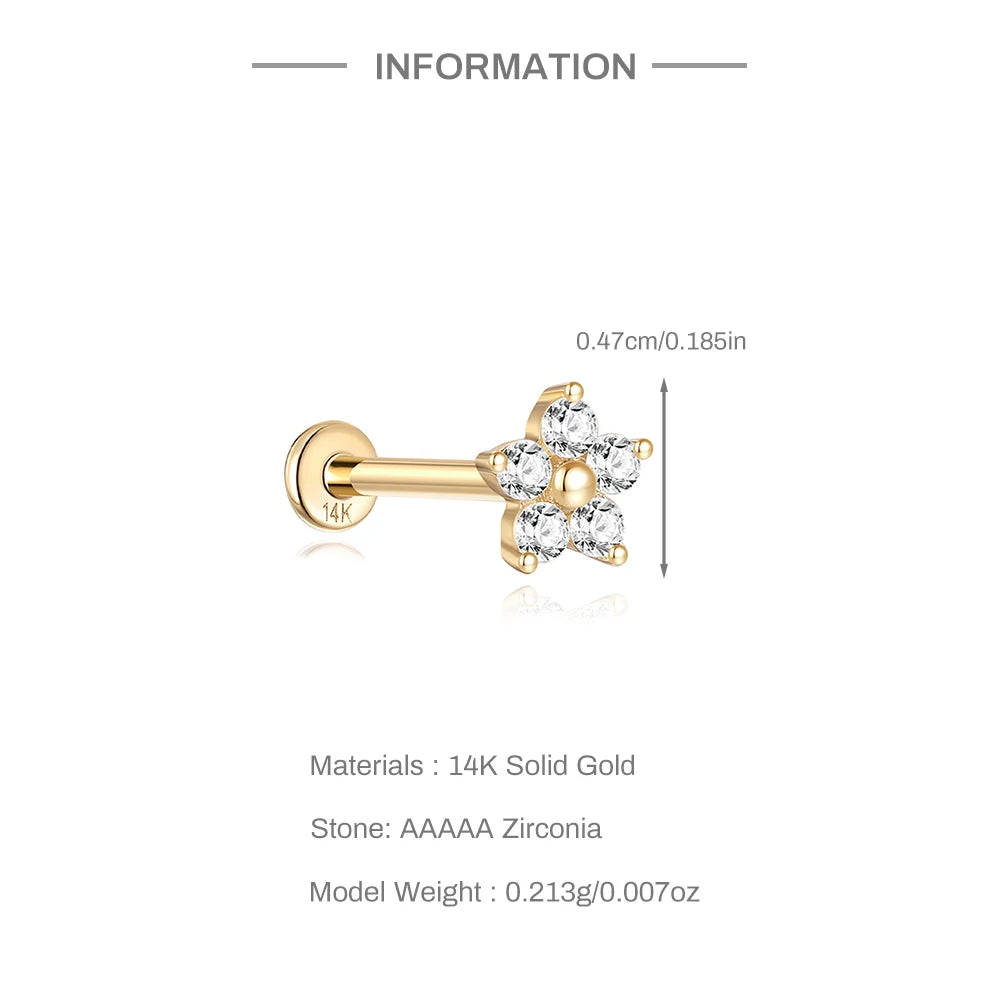 Aide Plata 100% Real 14K Solid Gold 5/6.5/8mm Length Stud Earring Simple Design Piercing Ear Bone Ear Studs DIY Vintage Jewelry