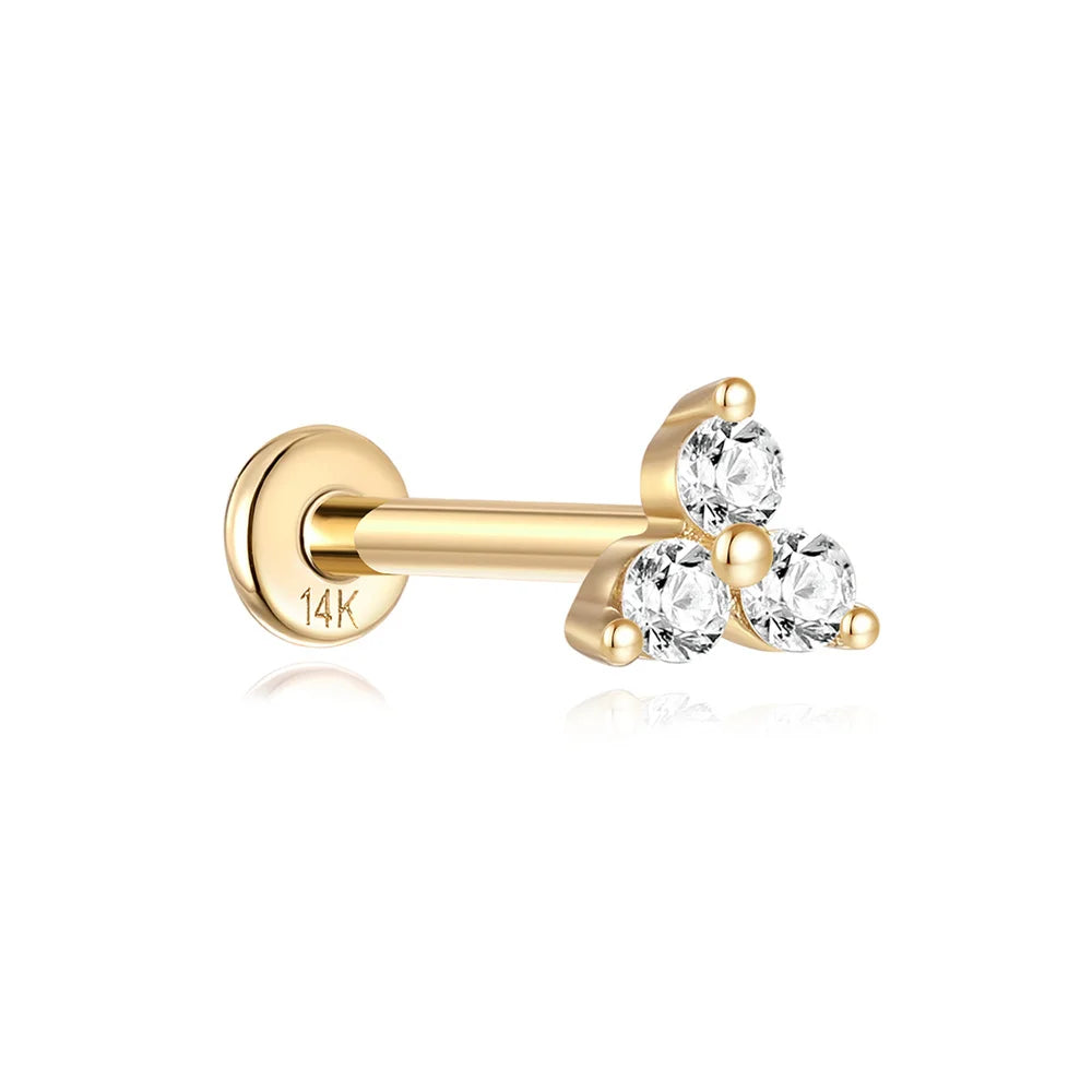 Aide Plata 100% Real 14K Solid Gold 5/6.5/8mm Length Stud Earring Simple Design Piercing Ear Bone Ear Studs DIY Vintage Jewelry