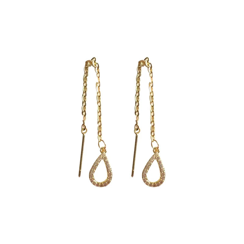 Drop Ear Line Long Hanging Earrings For Women Rose Gold Color Zircon Crystal Piercing Threader Earing Ear Accessories Jewelry