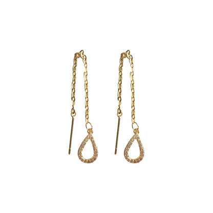 Drop Ear Line Long Hanging Earrings For Women Rose Gold Color Zircon Crystal Piercing Threader Earing Ear Accessories Jewelry