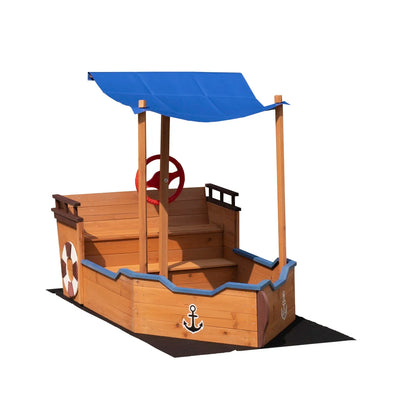 Outsunny Pirate Ship Sandbox | Wooden Outdoor Toy for Kids Ages 3-8