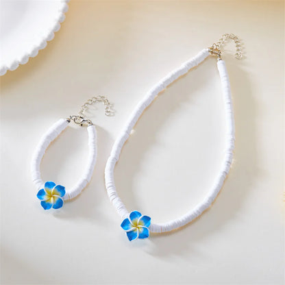 Bohemian Polymer Clay Beads Flower Necklace for Women Handmade Woven Rope Chain Necklace Summer Beach Jewelry Y2K Accessories