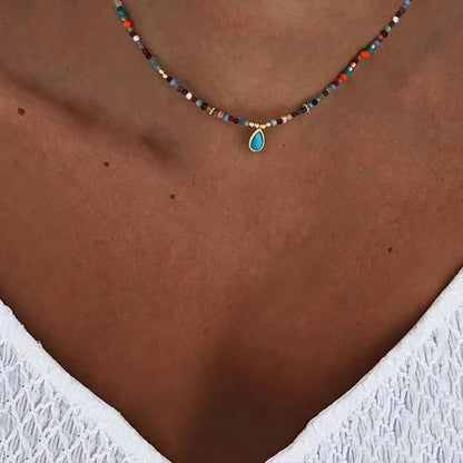 Bohemian Fashion Colorful Natural Stone Beaded Collar New Water Drop Pendant Jewelry Mother's Day Gift