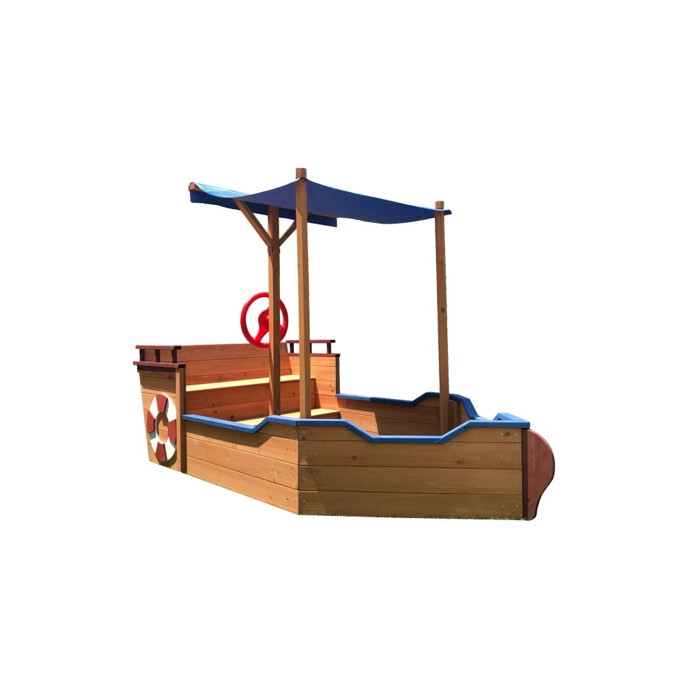 Outsunny Pirate Ship Sandbox | Wooden Outdoor Toy for Kids Ages 3-8