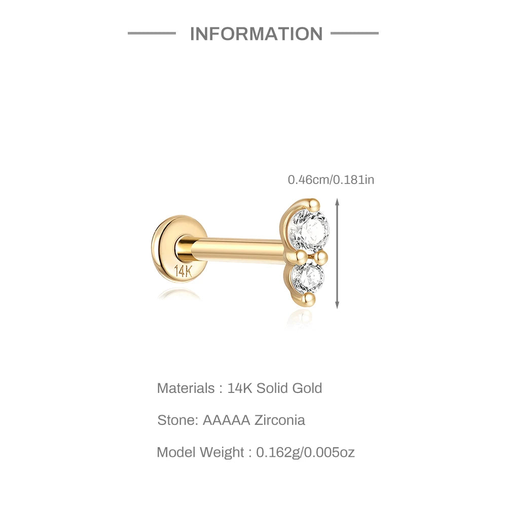 Aide Plata 100% Real 14K Solid Gold 5/6.5/8mm Length Stud Earring Simple Design Piercing Ear Bone Ear Studs DIY Vintage Jewelry