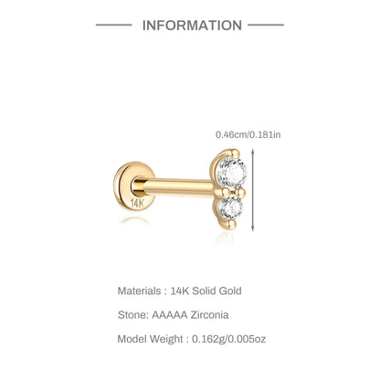 Aide Plata 100% Real 14K Solid Gold 5/6.5/8mm Length Stud Earring Simple Design Piercing Ear Bone Ear Studs DIY Vintage Jewelry