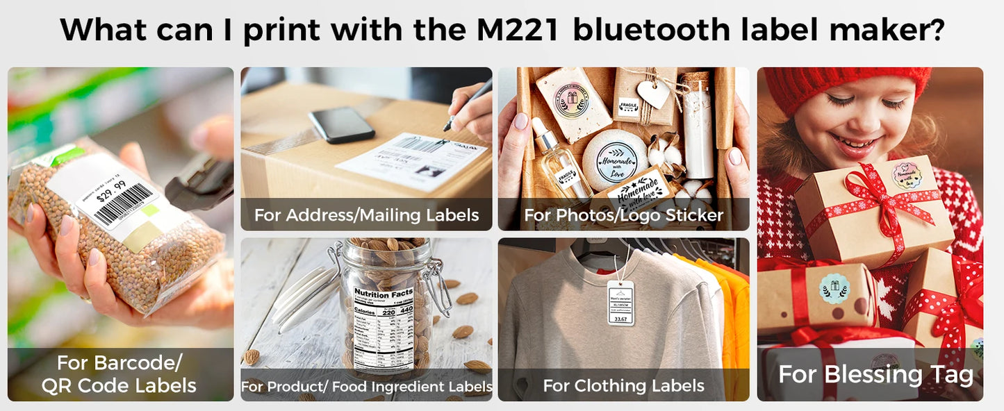 Phomemo Label and Upgrade Portable Label Maker M221 Barcode Label Printer Bluetooth Thermal Inkless Label Maker Support Phone&PC