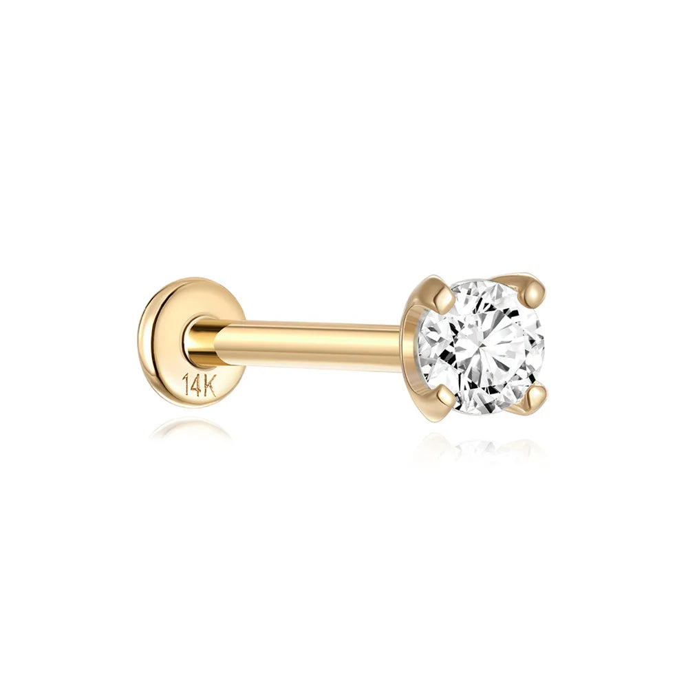 Aide Plata 100% Real 14K Solid Gold 5/6.5/8mm Length Stud Earring Simple Design Piercing Ear Bone Ear Studs DIY Vintage Jewelry