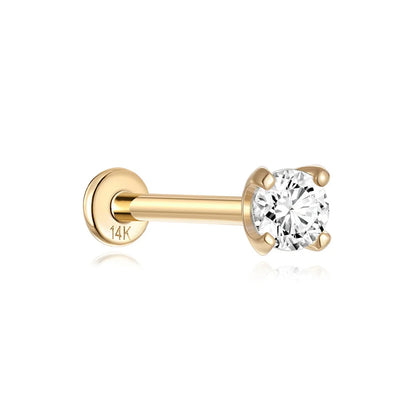 Aide Plata 100% Real 14K Solid Gold 5/6.5/8mm Length Stud Earring Simple Design Piercing Ear Bone Ear Studs DIY Vintage Jewelry