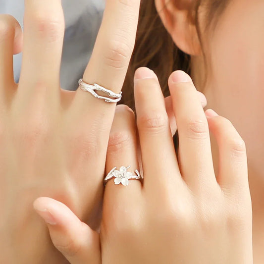 Thaya White Cherry Blossom Silver Rings s925 Silver Natural Pearl Shell Flower Rings for Women Elegant Ladies Jewelry For Couple