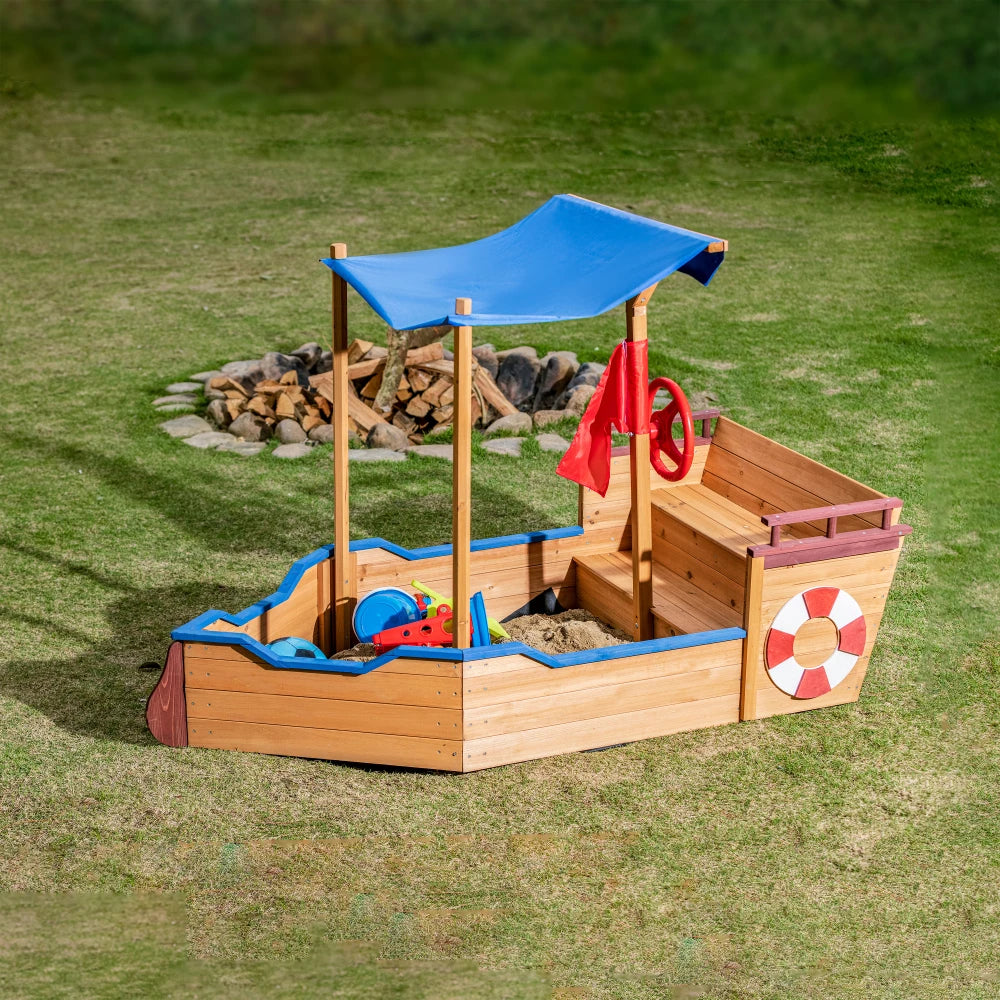 Outsunny Pirate Ship Sandbox | Wooden Outdoor Toy for Kids Ages 3-8