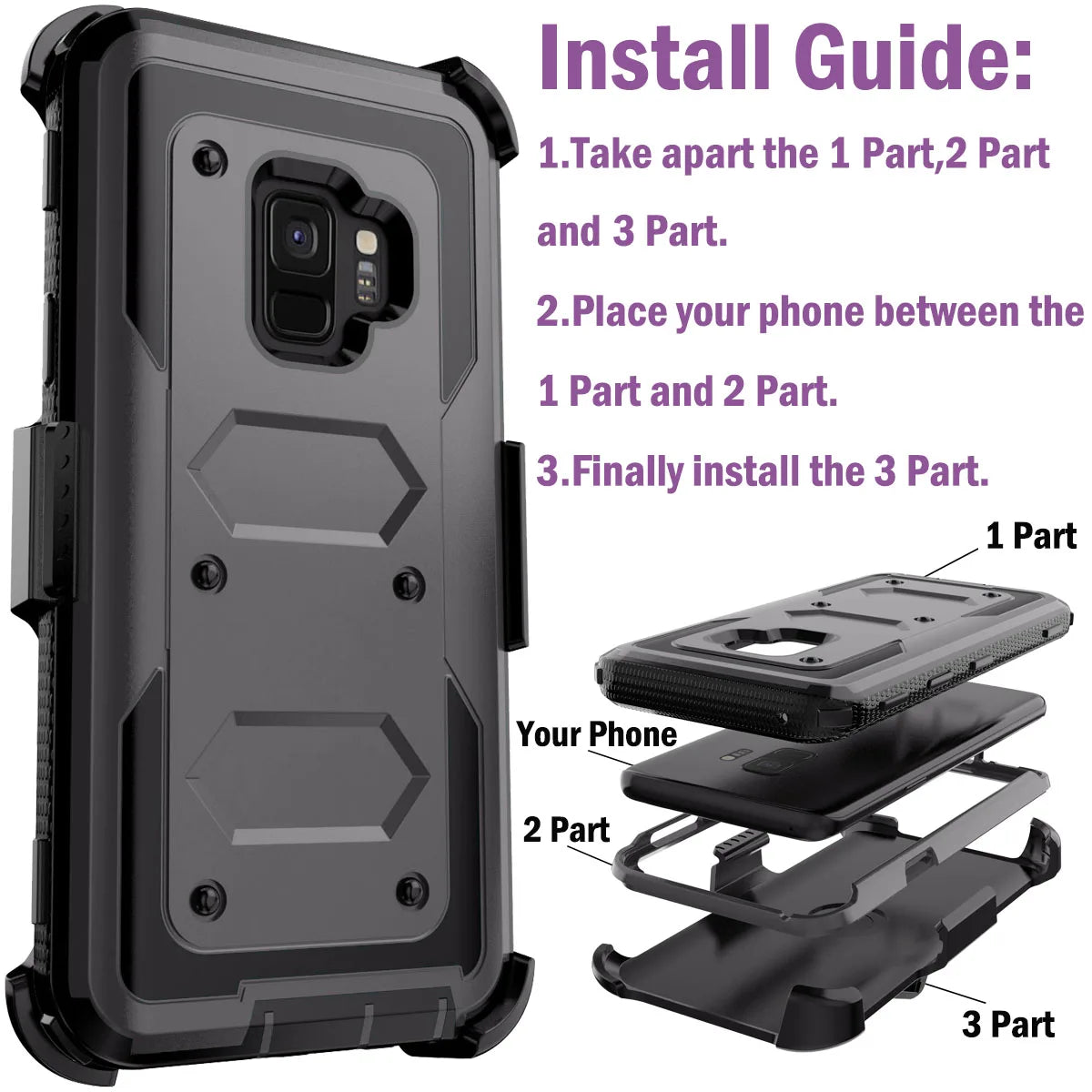 Samsung Galaxy S9 / S9+ Rugged Heavy-Duty Phone Case with Belt Clip Holster – 7 Colors