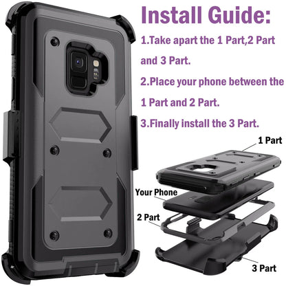Samsung Galaxy S9 / S9+ Rugged Heavy-Duty Phone Case with Belt Clip Holster – 7 Colors