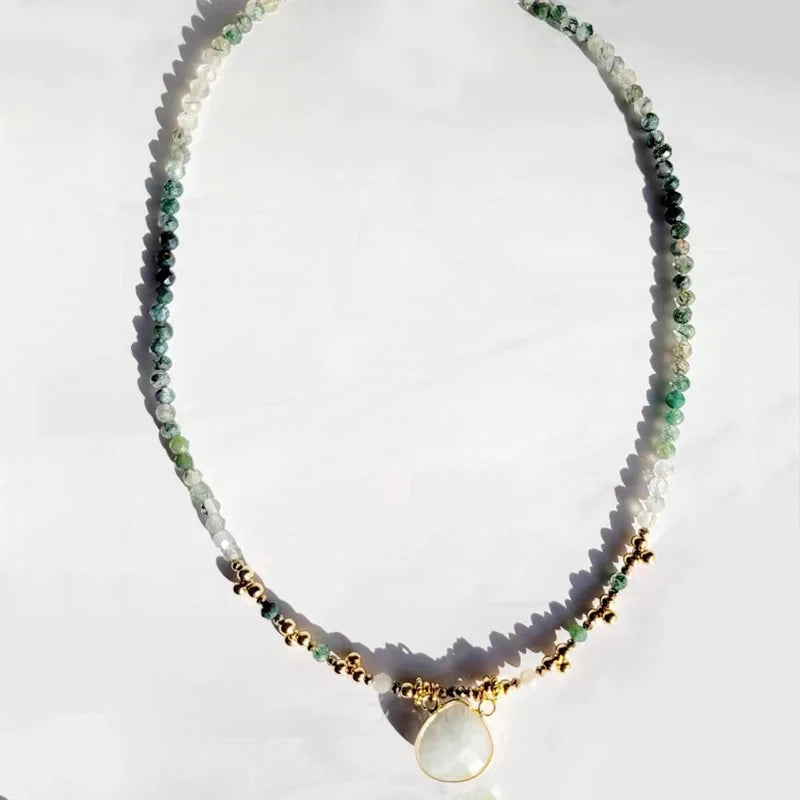 Bohemian Fashion Colorful Natural Stone Beaded Collar New Water Drop Pendant Jewelry Mother's Day Gift