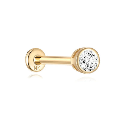 Aide Plata 100% Real 14K Solid Gold 5/6.5/8mm Length Stud Earring Simple Design Piercing Ear Bone Ear Studs DIY Vintage Jewelry