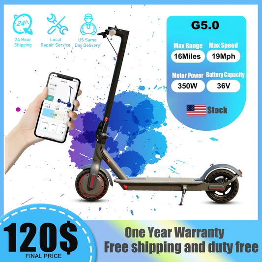 AOVOPRO G5.0 Foldable Electric Scooter – 350W Motor, 19 MPH, 16–21 Mile Range, 8.5" Tires