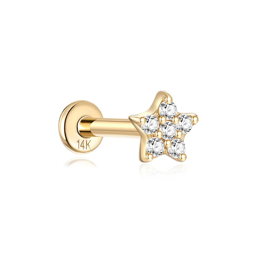 Aide Plata 100% Real 14K Solid Gold 5/6.5/8mm Length Stud Earring Simple Design Piercing Ear Bone Ear Studs DIY Vintage Jewelry