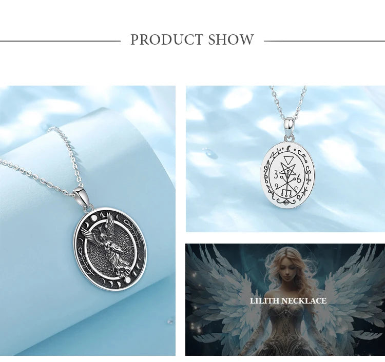 Eudora 925 Sterling Silver Lilith Goddess Sigil Necklace for Women Man Vintage Moon Phase Amulet Pendant Personality Jewelry Gif