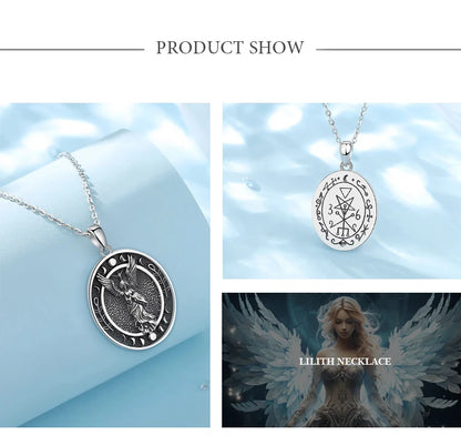 Eudora 925 Sterling Silver Lilith Goddess Sigil Necklace for Women Man Vintage Moon Phase Amulet Pendant Personality Jewelry Gif