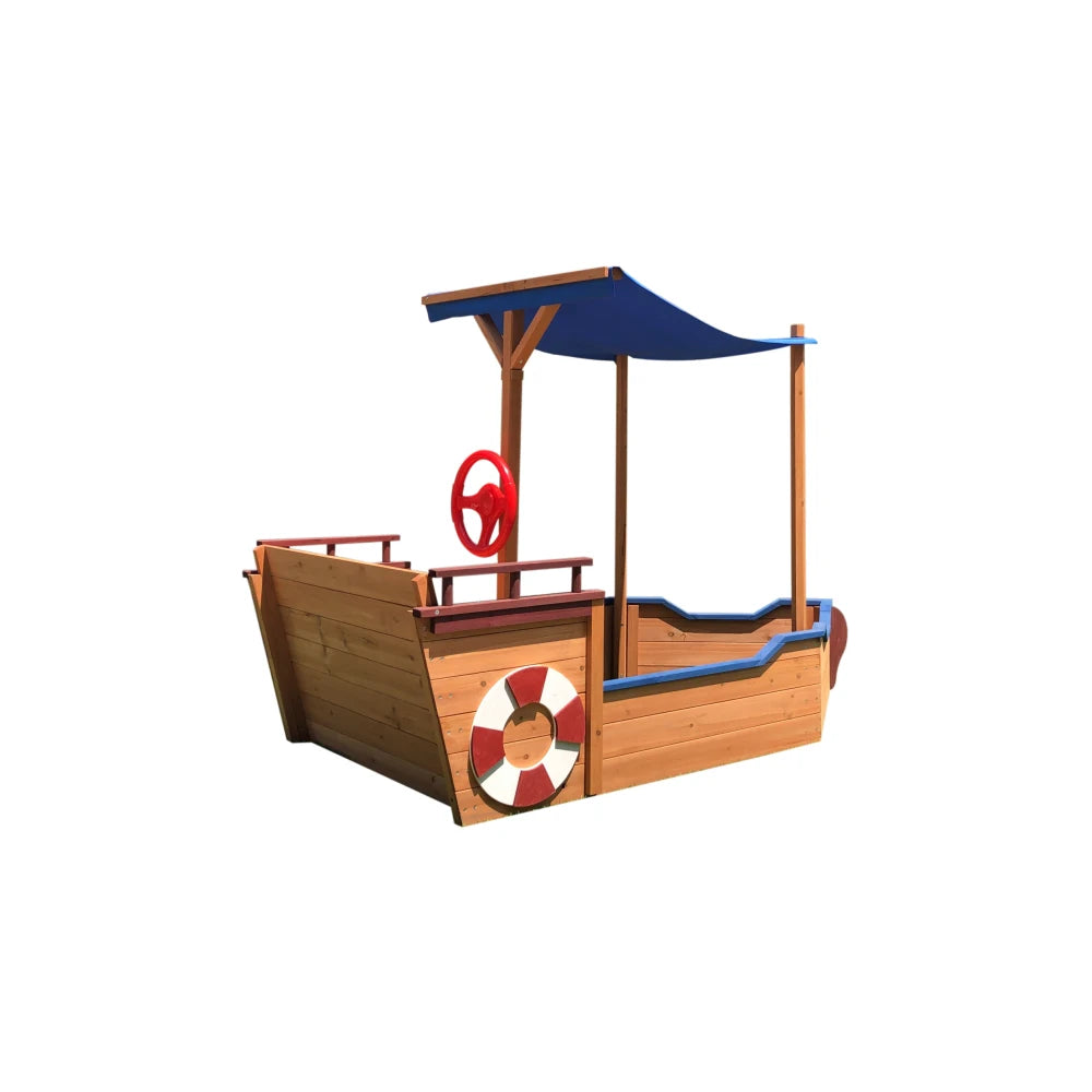 Outsunny Pirate Ship Sandbox | Wooden Outdoor Toy for Kids Ages 3-8