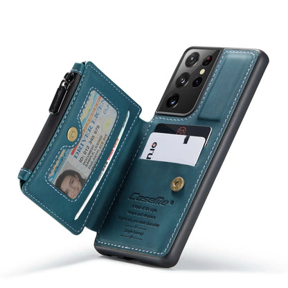 Samsung Galaxy S21 / S21+ / S21 Ultra Leather Wallet Case – Card Slots, Zipper Pocket & Kickstand