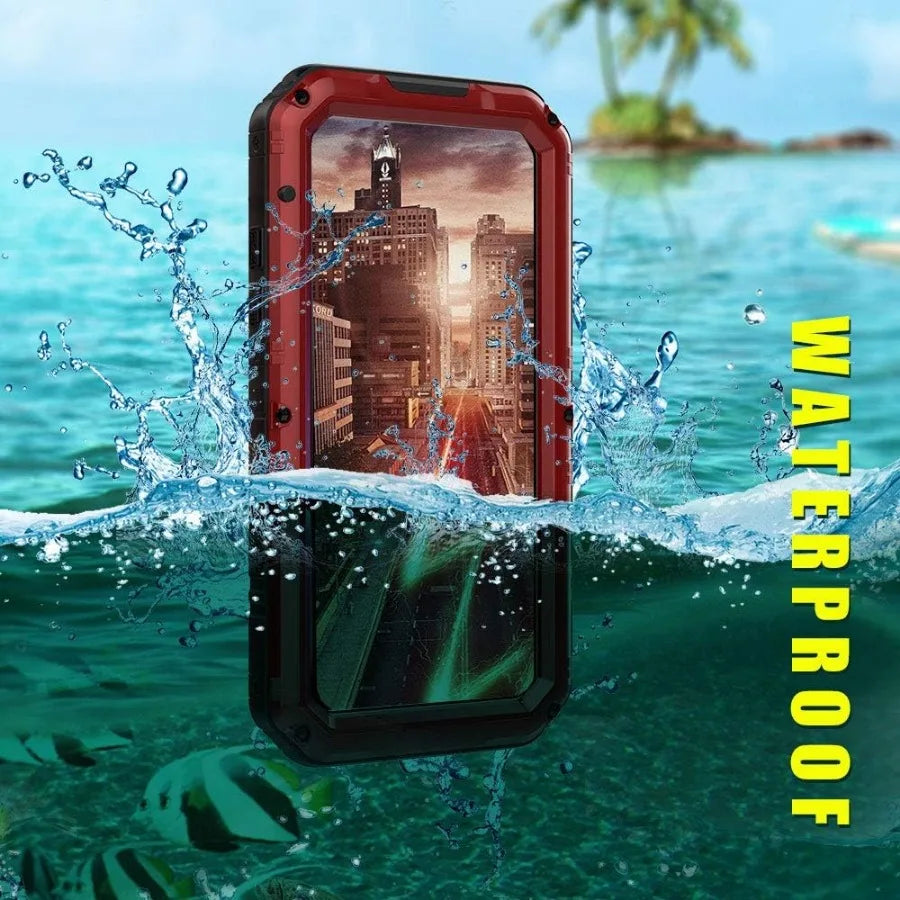 For iPhone 15 14 13 12 11 Pro Max XS XR 8 7 Plus SE3 IP68 Waterproof Rugged Metal Armor Case Shockproof Cover Screen Protector
