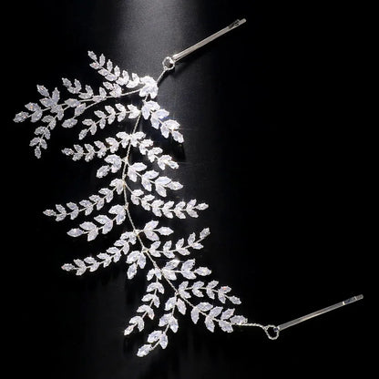Luxury Bridal Tiara Wedding Hair Clips Jewelry Headpiece Accessories Zirconia Leaf Tiaras For Women Wedding Hair Piece Headdress