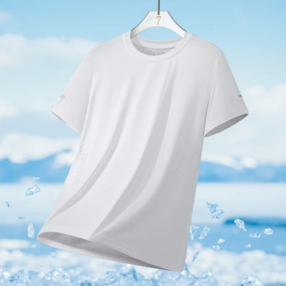 Men’s Ice Silk Running T-Shirt – Quick-Dry, Breathable Mesh, Moisture-Wicking Sports Tee with Reflective Print – Plus Size M–5XL
