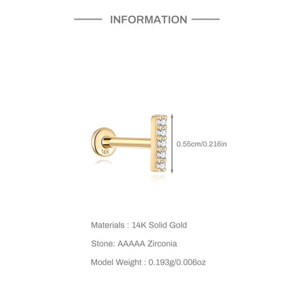 Aide Plata 100% Real 14K Solid Gold 5/6.5/8mm Length Stud Earring Simple Design Piercing Ear Bone Ear Studs DIY Vintage Jewelry